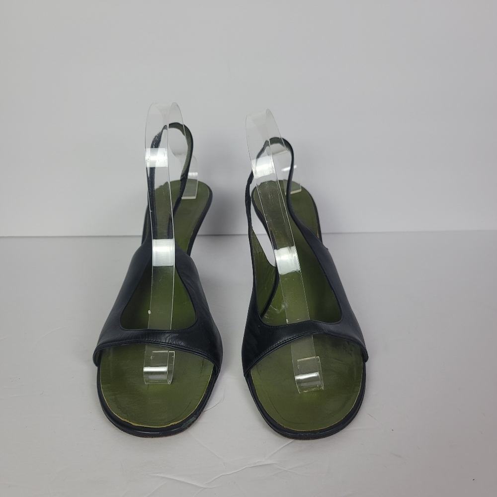 Gucci Vintage 90s Y2K Black And Green Leather Sling Back Kitten Heels Size 10 - Picture 14 of 14